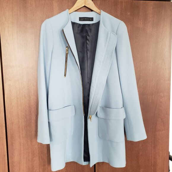 Zara Woman baby blue collarless overcoat - Picture 4 of 7
